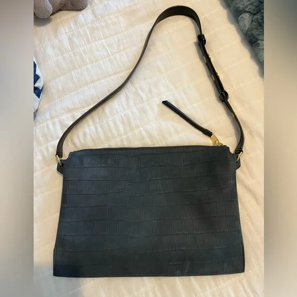 Brand New AllSaints Sheringham Suede Shoulder Bag in “petrol blue” - Picture 2 of 5